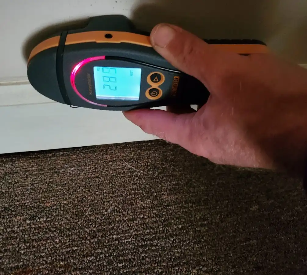 Moisture detection at baseboard during Storm Damage Restoration in Bull Run